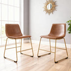 Signature Design by Ashley Crandox Dining Chairs Set of 2, Mid Century Modern Bucket Seat, Faux Leather Upholstery with Gold Legs, Casual Seating for Kitchen and Dining Rooms, Light Brown