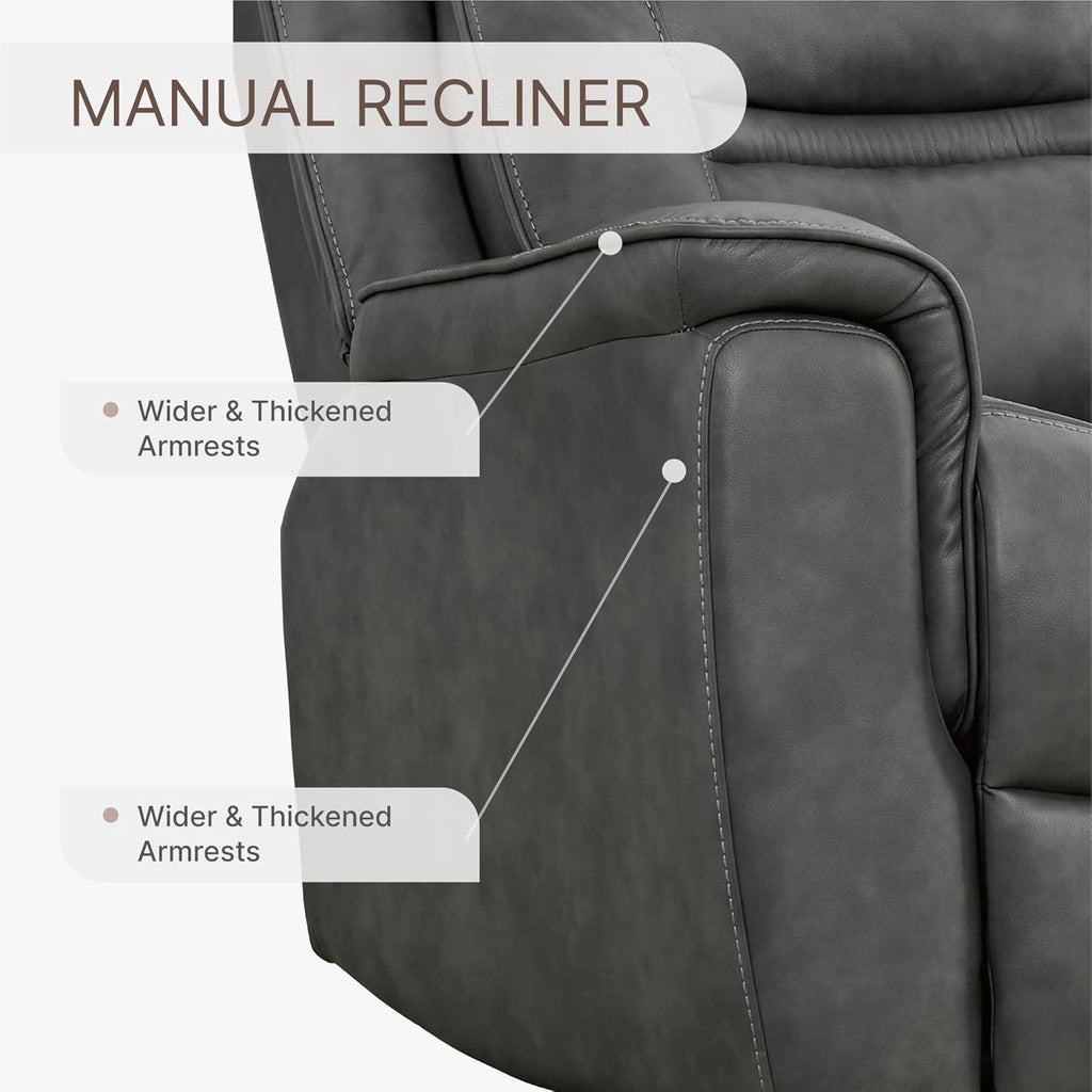 KISLOT Leather Recliner Chair, 360° Swivel Rocker Faux Leather Manual Recliner with Adjustable Backrest & Footrest Ergonomic Single Lounge Chair for Living Room, Bedroom, Home Theater