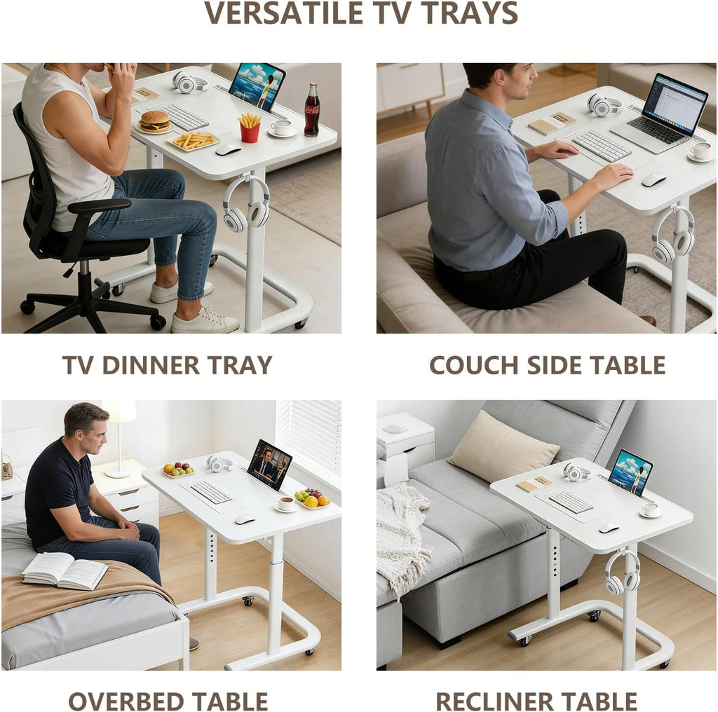 BeGyoku TV Dinner Tray Table,TV Trays for Eating on Couch,Height Adjustable TV Tray Table with Wheels,C Shaped End Table with Slot,Standing Rolling Laptop Desk&Wooden Snack Tray for Bed&Sofa&Recliner
