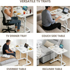 BeGyoku TV Dinner Tray Table,TV Trays for Eating on Couch,Height Adjustable TV Tray Table with Wheels,C Shaped End Table with Slot,Standing Rolling Laptop Desk&Wooden Snack Tray for Bed&Sofa&Recliner