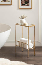 Kate and Laurel Trubey Modern Mirrored Rectangle Narrow Side Table, 16 x 8 x 25, Gold, Modern Glam Slim End Table with Bottom Wire Storage Rack and Mirrored Tabletop