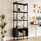 ComfyCorner 4 Tier Bookshelf with Cabinet, 71" Tall Display Bookcase Black