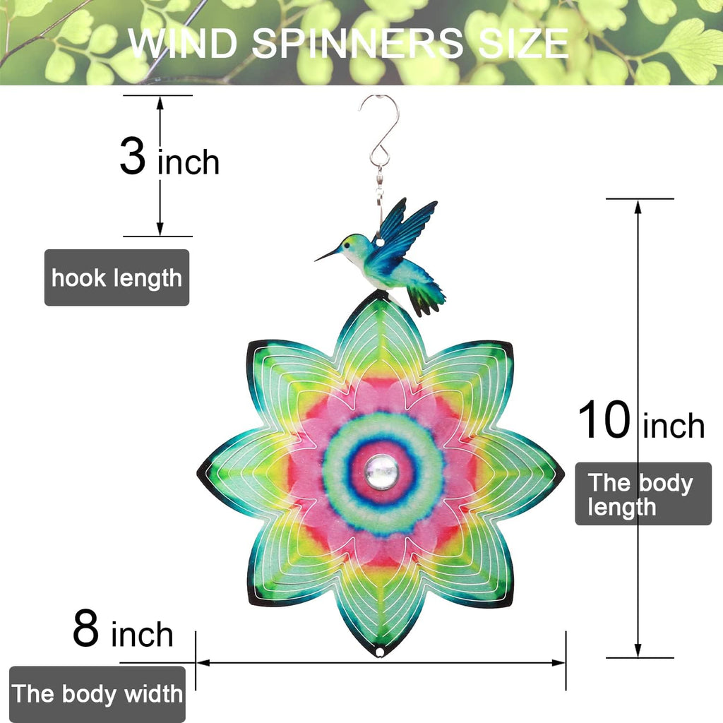 SPRING SONG Hummingbird on Mandala Flower Wind Spinner for Yard and Garden Stainless Steel Spinner Indoor and Outdoor Hanging Decor Crafts Ornament Gifts Kinetic Art Yard Garden Hanging Wind Spinner