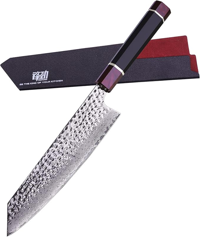 FINDKING Eternity Series Japanese Kiritsuke Knife with ABS sheath, Multi-Purpose Gyuto Chef knife, 9Cr18MoV Damascus Steel Blade, Resin Octagonal Handle, for Meat, Fruits, Vegetables,9 Inches