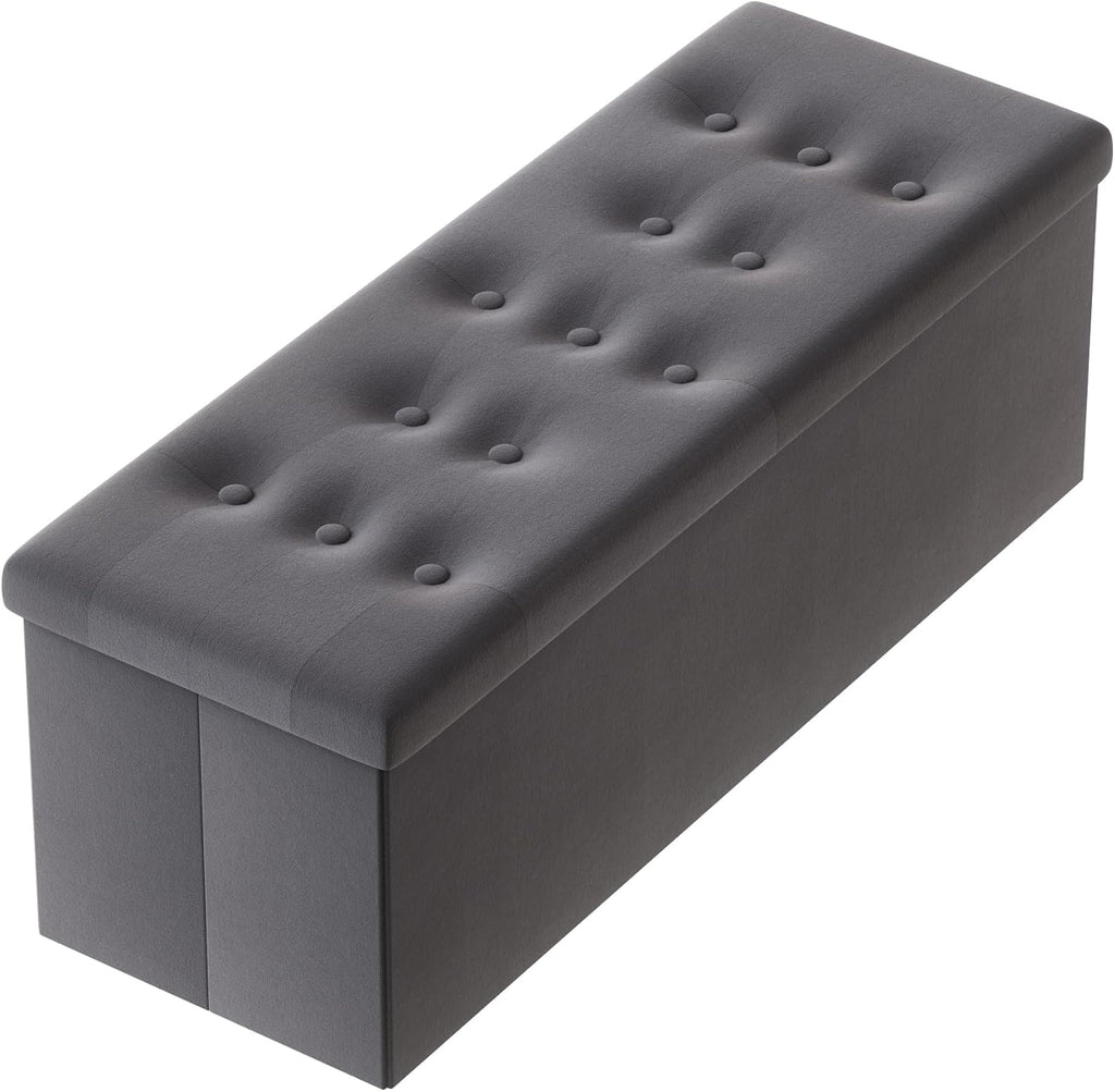 PRANDOM Jumbo Ottoman with Storage [1-Pack] Velvet Folding Small Square Foot Stool with Lid for Living Room Bedroom Coffee Table Dorm Dark Grey 43x15x15 inches