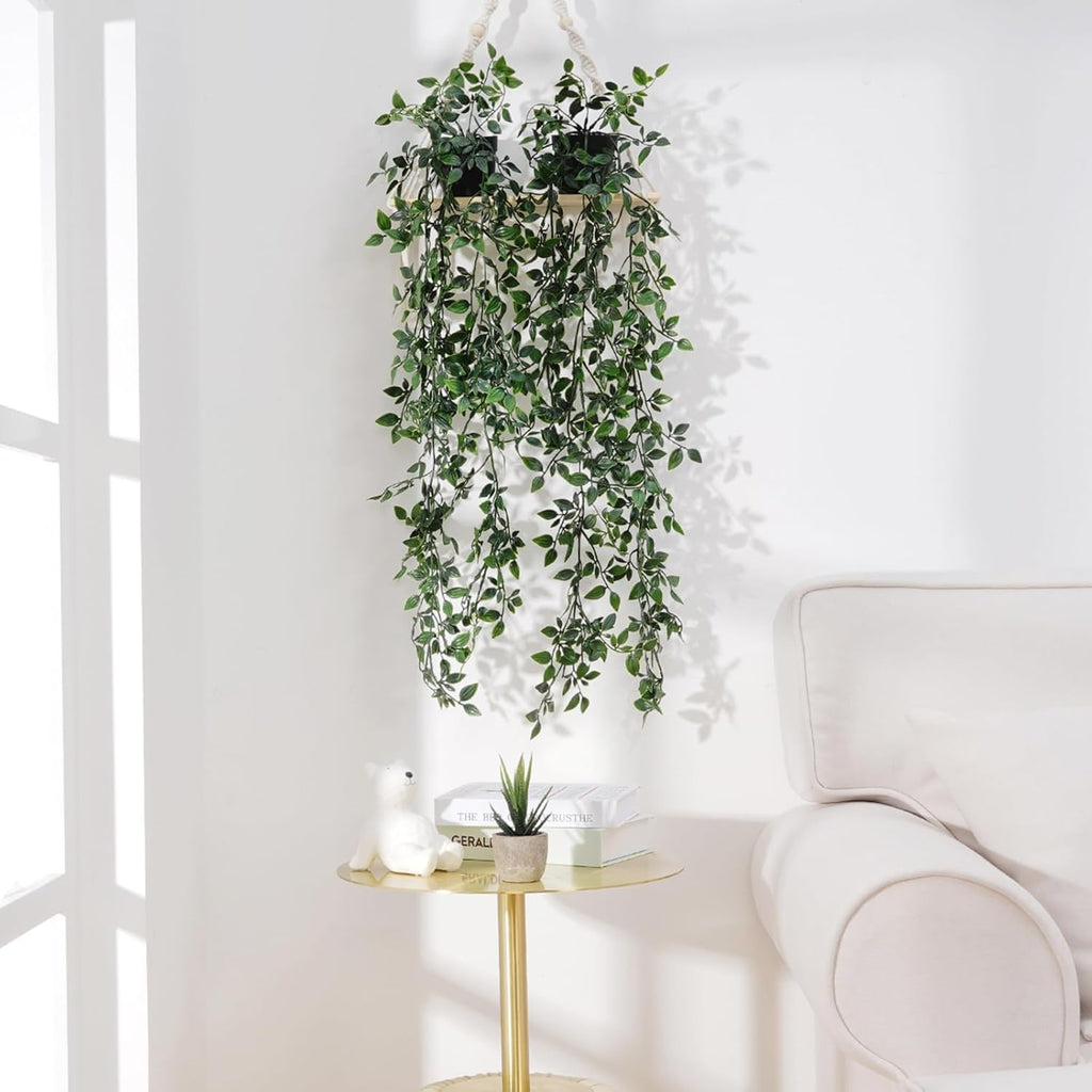 BLEUM CADE Fake Hanging Plants, 2pcs Artificial Hanging Potted Plant, Faux Mandala Vines Hanging Plant Greenery for Wall Shelf Home Living Room Indoor Outdoor Decor