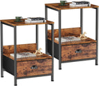 Furologee Rustic Brown Industrial Style Nightstand with Drawer, 15.7" L x 15.7" W x 21.7" H