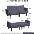 Furnify 71" Velvet Futon Sofa Bed, Versatile Loveseat Couch, Sleeper Sofa with Adjustable Backrest, Mid Century Modern Futon Couch for Small Space, Living Room, Office & Apartment, Velvet Fabric Grey