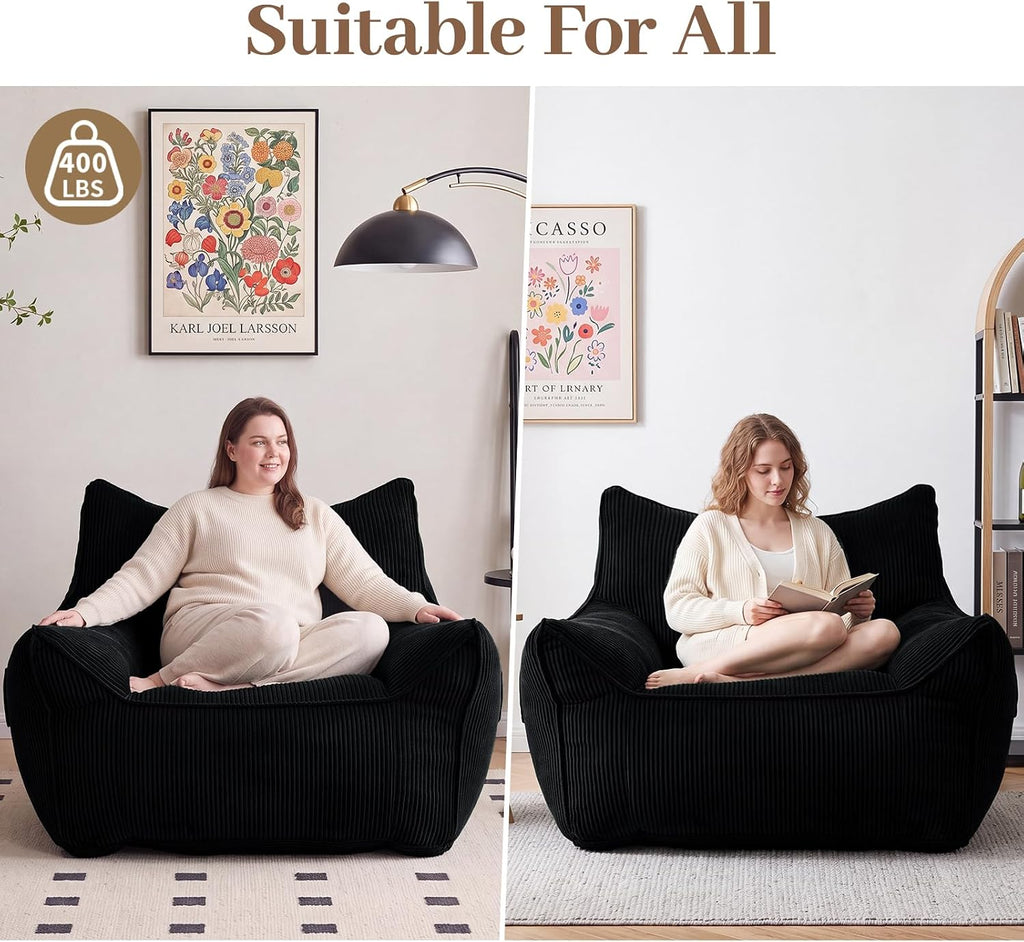 Vipbear Bean Bag Chair for Adults, Chair with Memory Foam | 35.5" Corduroy Beanbag Washable, Cozy Fluffy Chair with Pocket & Handle, Ergonomic Bedroom Sofa Chair for Gaming, Reading