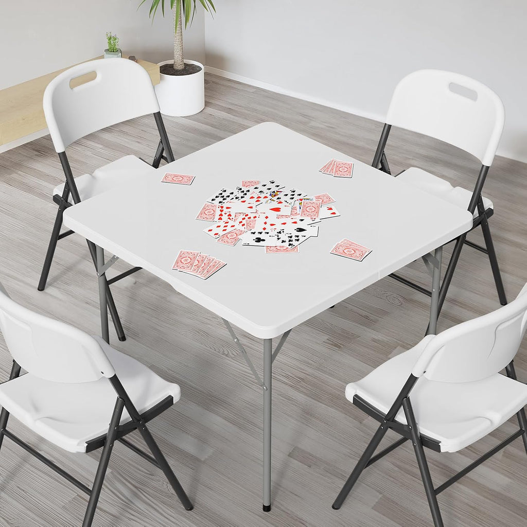 VINGLI 38" Fold in Half Square Table, Bi-Folding Commercial Portable Plastic Dining Table for Kitchen Outdoor Party Wedding Event, White