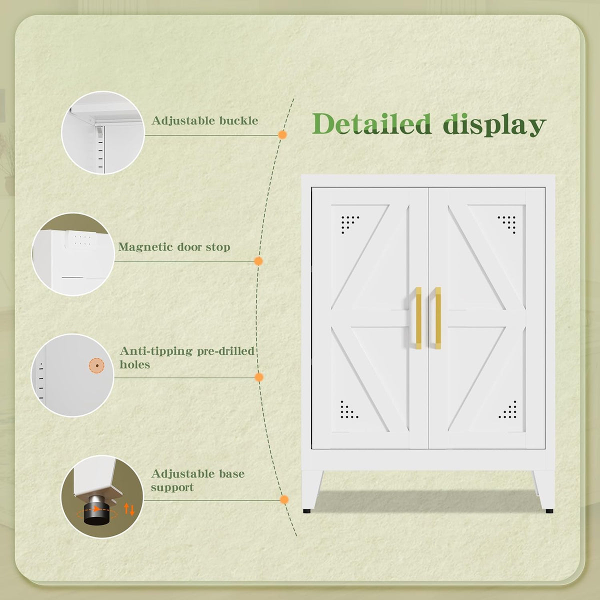 Short Storage Cabinet with 2 Doors and Adjustable Shelves, Metal Pantry Cabinets, Coffee Bar Cabinet, Kitchen Sideboard Cabinet, Small Floor Cabinet for Dining Room, Bathroom, Home Office