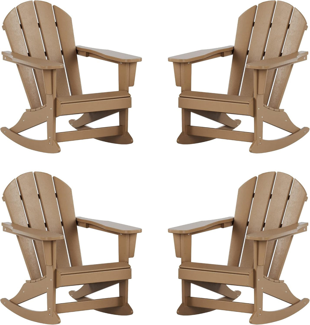 WO Home Furniture Patio Rocking Chair Set of 4 PCS Classic Outdoor HDPE UV Weather Resistant (Weathered Wood)