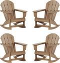 WO Home Furniture Patio Rocking Chair Set of 4 PCS Classic Outdoor HDPE UV Weather Resistant (Weathered Wood)