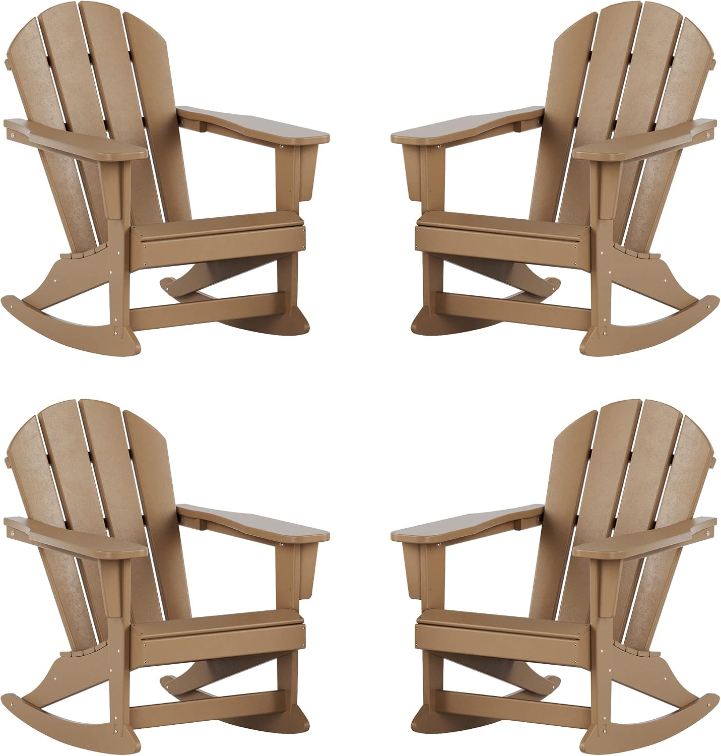 WO Home Furniture Patio Rocking Chair Set of 4 PCS Classic Outdoor HDPE UV Weather Resistant (Weathered Wood)