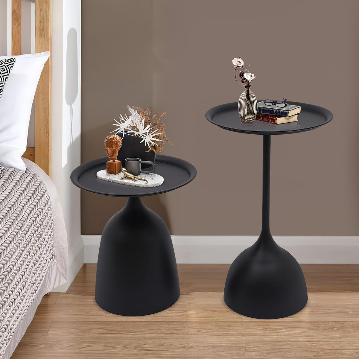 Round Coffee Table and End Table Sets for Living Room, Black Modern Side Table, Modern Table Bedside Set, Livingroom Table Sofa Metal Table End Tables