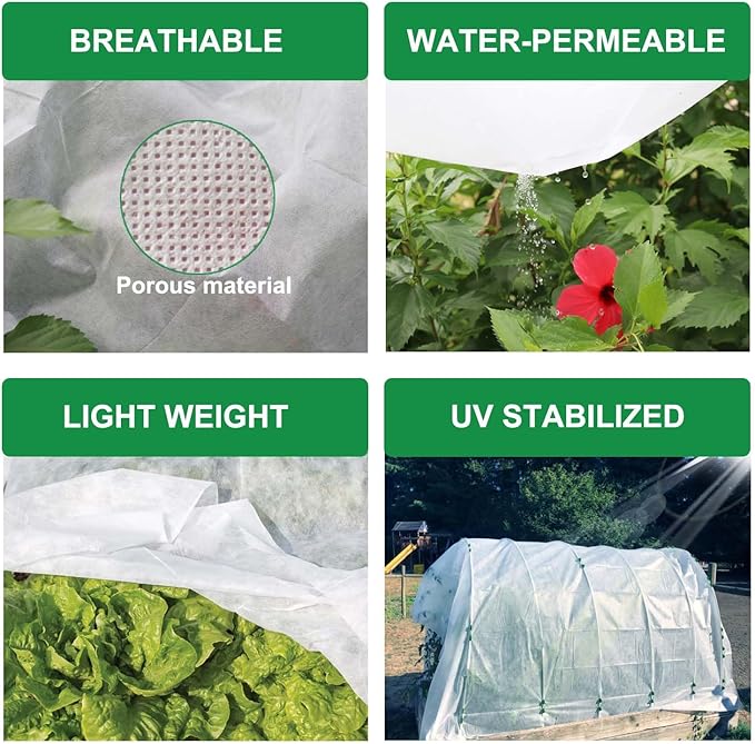 KLEWEE Plant Covers Freeze Protection 10 x 50 Ft, 1.05 oz/yd² Thicker Frost Cloth Plant Freeze Protection, Frost Blankets Covers for Outdoor Plants Winter Frost Protection, Garden Floating Row Covers