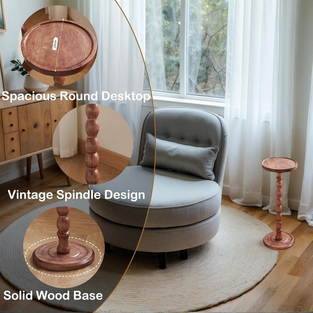 YUNMUARY-Pedestal Side Table,Drink Table with Weighted Base,Round Side Tables for Small Spaces,Small Wood NightStand,23.62" Tall Martini or Cocktail End Tables for Living Room,Corners & Office