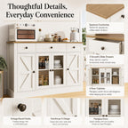 4 EVER WINNER 55" Large Buffet Cabinet with Storage, Coffee Bar Cabinet with 4 Doors and 3 Drawers, Kitchen Cabinet with Plexiglass Doors for Living Room, White