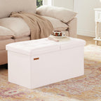 HAUSFRAU - 30 Inches Storage Ottoman Bench with Flipping Lid, Foldable Storage Chest Foot Rest for Living Room, Bedroom, Entryway, Load 660 lb, Synthetic Leather, White