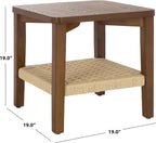SAFAVIEH Home Collection - Raki End Table, Walnut Brown Square Accent Side Table with Woven Shelf (ACC2312A)