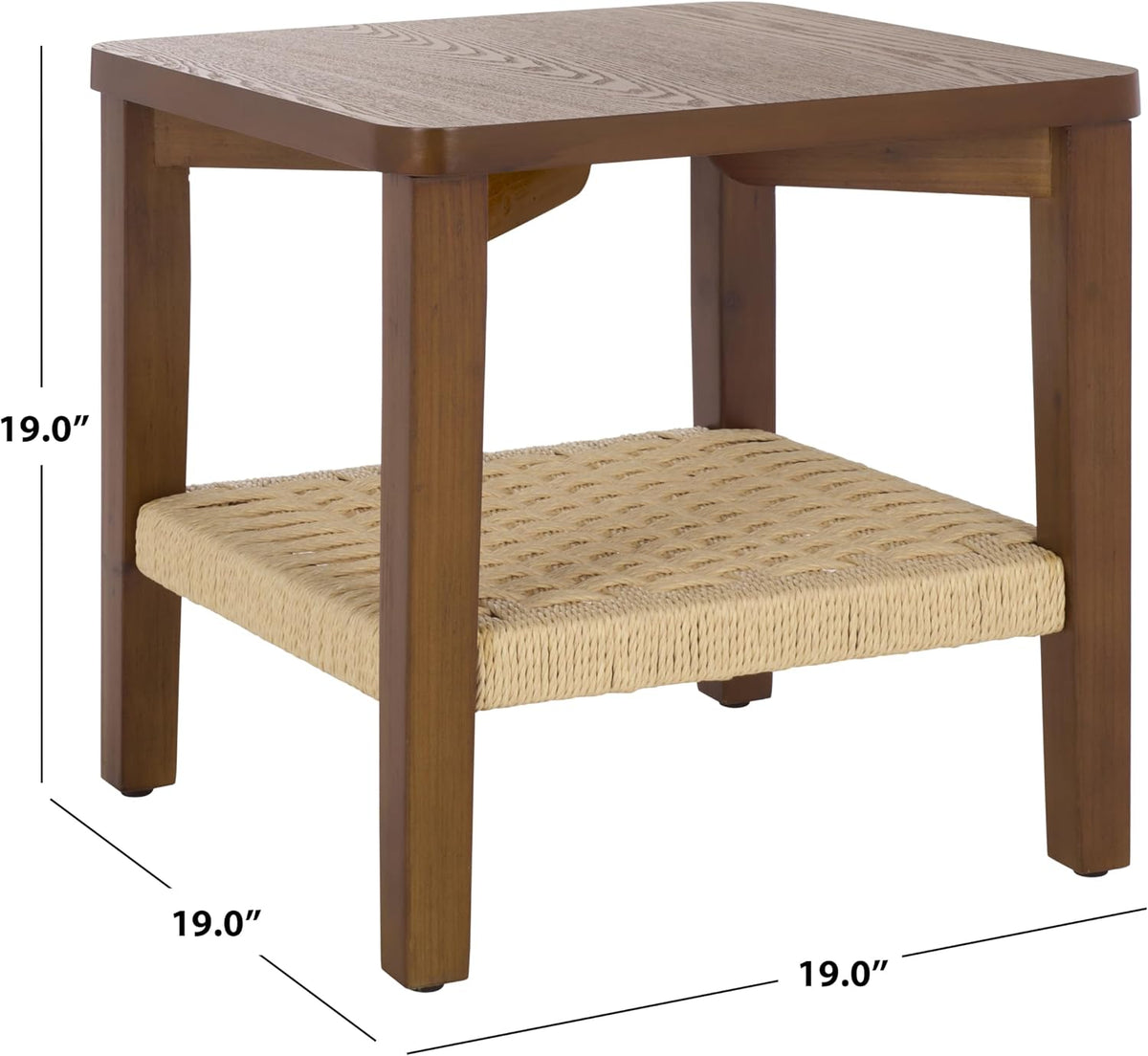 SAFAVIEH Home Collection - Raki End Table, Walnut Brown Square Accent Side Table with Woven Shelf (ACC2312A)