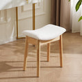 18" Small Vanity Chair Ottoman Bench Saddle Cushion Linen Beige | Soft Saddle Linen Stool, Footrest, Ottoman, Compact for Bedrooms, Living Rooms. Sturdy Esay Assembly(Classic-Beige)