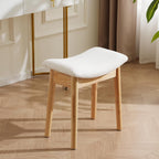 18" Small Vanity Chair Ottoman Bench Saddle Cushion Linen Beige | Soft Saddle Linen Stool, Footrest, Ottoman, Compact for Bedrooms, Living Rooms. Sturdy Esay Assembly(Classic-Beige)