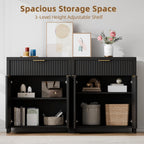 YaFiti Storage Cabinet Fluted Sideboard Buffet Cabinet with Adjustable Shelves & Quality Wooden Tabletop, Modern Accent Credenza Media Console for Living Room, Entryway, Hallway, Black