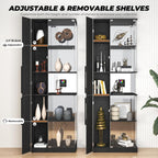 VersionTECH. Glass Display Cabinet with RGB Lights, 5-Tier Curio Cabinets with Glass Doors for Collectibles, Display Case with Adjustable Shelves, Human Sensor, Charging Station, Mirror Backing, Black