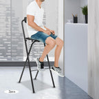 2-PCS Black Modern Freestanding Stool Set, 125 kg Max Load Capacity Foldable Design with PU Cushion Sturdy and Easy to Store for Kitchen Island, Shop, Cafe, Dining Room