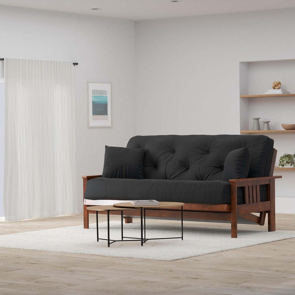 Stanford Futon Set - Full Size, Frame, 8" Mattress, Twill Black Cover