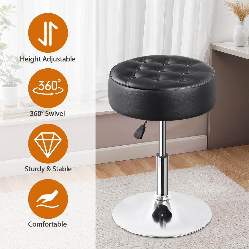 SUPER DEAL Vanity Stools for Makeup, Vanity Ottoman Chair with Adjustable Height and 360° Swivel for Makeup Room Bedroom Living Room, Black