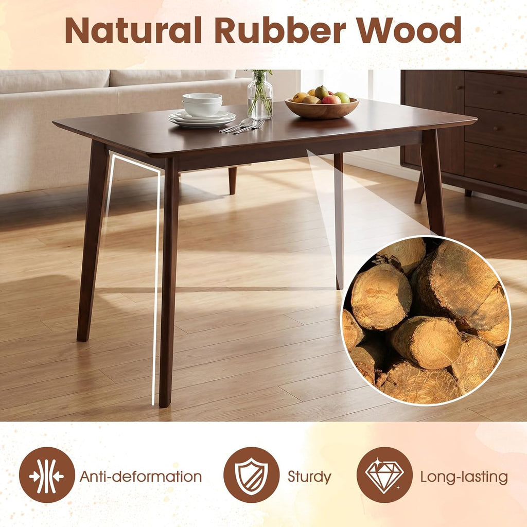 Giantex Dining Table for 4, 47" Rectangular Wooden Kitchen Table with Solid Rubber Wood Legs, Mid Century Modern Dinner Table for Dinette, Living Room, Home Office (Walnut)
