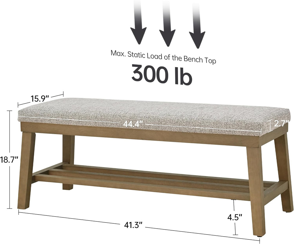 VKNOW Entryway Bench, 44.4" Upholstered Shoe Storage Bench for Entryway & Bedroom, Shoe Bench with Rubberwood Legs, Modern End of Bed Storage Bench for Living Room and Hallway, Brown