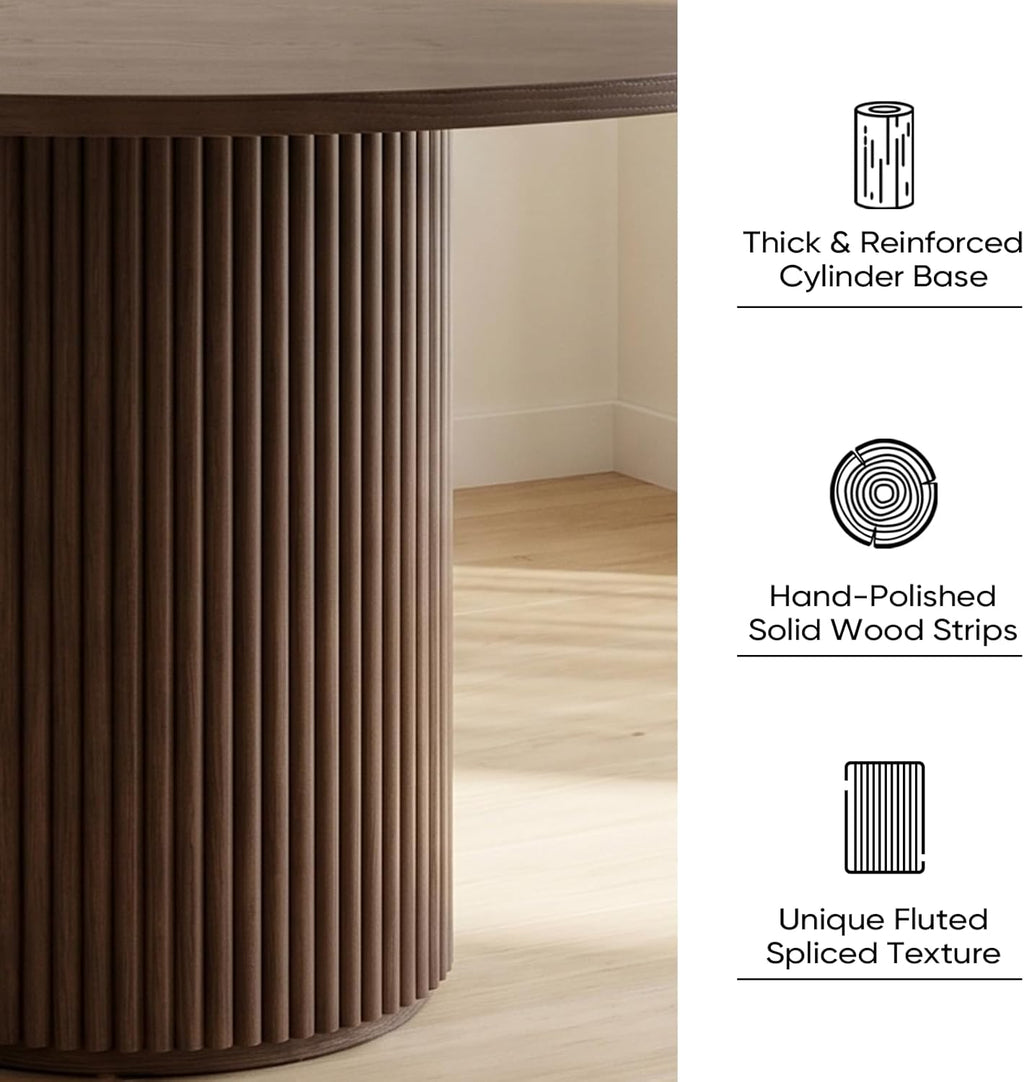Comfy to go 40 inch Round Dining Table, Pedestal Dining Table with Concrete Core, Thick & Reinforced, Supports up to 300 lbs, Solid Wood Strips, Seats 4 People – Walnut