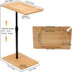 Bamboo Couch Tray Table Height Adjustable C-Shaped End Table with Slots 2 Tier Sofa Side Table for Living Room & Bedroom (Rectangle + Rectangle)