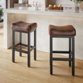 Raynesys 29 Inche Bonded Leather Counter Height Bar Stools Set of 2 Square | Barstools with Thick Bonded Leather Saddle Seats & Heavy Duty Metal Base for Kitchen Counter, Easy Assembly, Brown/Black
