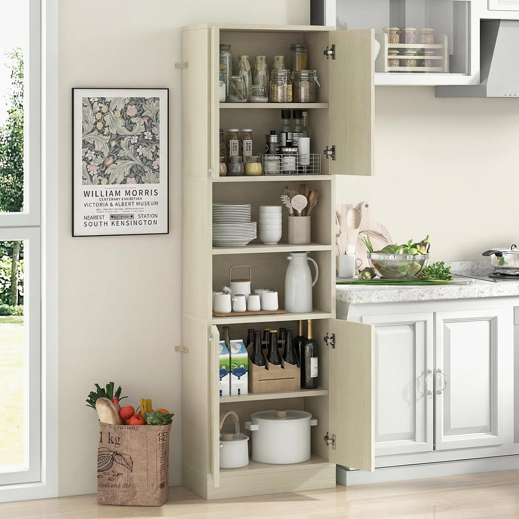 Giantex Kitchen Pantry Cabinet, 75'' Tall Freestanding Cupboard with Doors & Shelves, Safety Hinges & Anti-Tipping Devices, Storage Sideboard for Dining Room, Living Room (Light Oak)