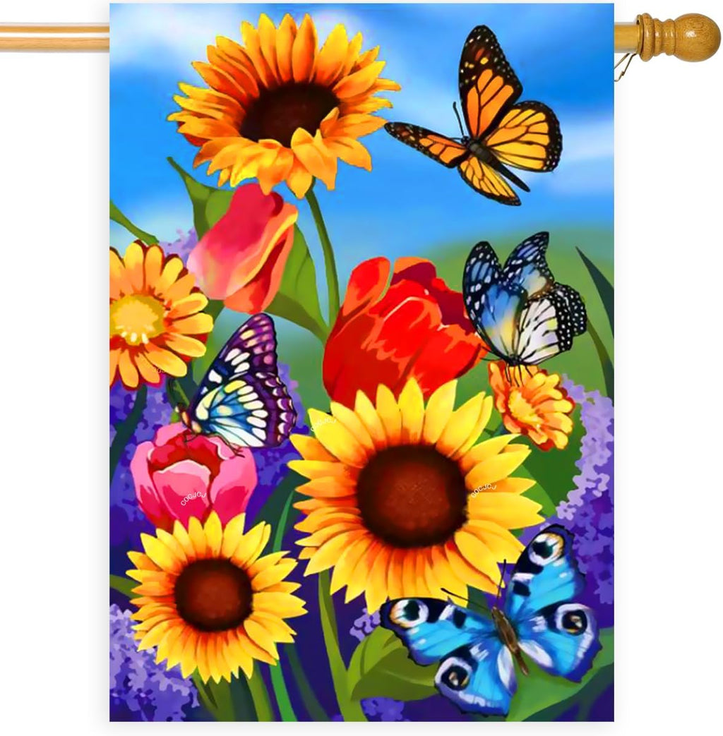 large Garden Flag 28x40 Double Sided sunflower flag, monarch Butterfly Floral Flower Welcome Garden Yard House Flags Outside Outdoor House sunflower Spring Summer Décor