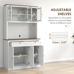 71" Tall Kitchen Pantry, Freestanding Kitchen Hutch Storage Cabinet with Glass Doors, 2 Drawers, Adjustable Shelves for Dining Room Kitchen