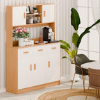 Talent Star Pantry Cabinets for Kitchen Storage, Freestanding Hutch Cabinet with Buffet Cupboard, Utility Pantry with Microwave Stand, Household Wall Tall Sideboard with 3 Drawers Wooden Color