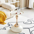 Elegant Modern Side Table - Featuring a Unique Hourglass Design, Ideal for use in Living Rooms, cafes, Dining Rooms, bedrooms, and Outdoors - a Fashionable Decoration (1, Off White)