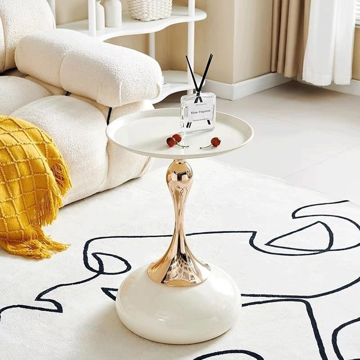 2-Pack Modern Round Side Table - White Tabletop & Gold Pedestal Base, Stylish Accent End Table for Living Room, Bedroom & Office (White Set)