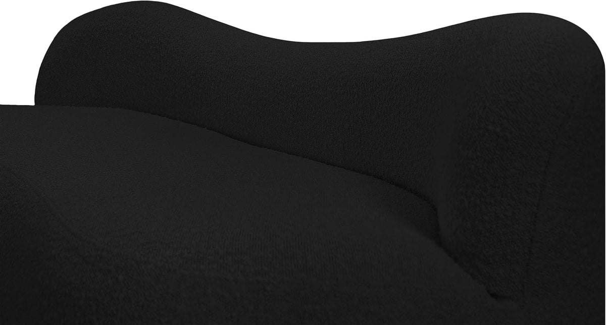 Meridian Furniture 119Black Flair Collection Modern | Contemporary Boucle Fabric Upholstered Bench with Curved Back Design, Black, 62" W x 23" D x 24" H