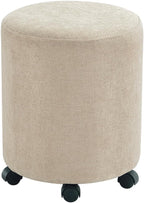 Get Set Style Ottoman with Wheels, Rolling Vanity Stool for Makeup, Upholstered Vanity Rolling Chair Footrest Round Ottoman Foot Stool for Living Room, Bedroom Creamy