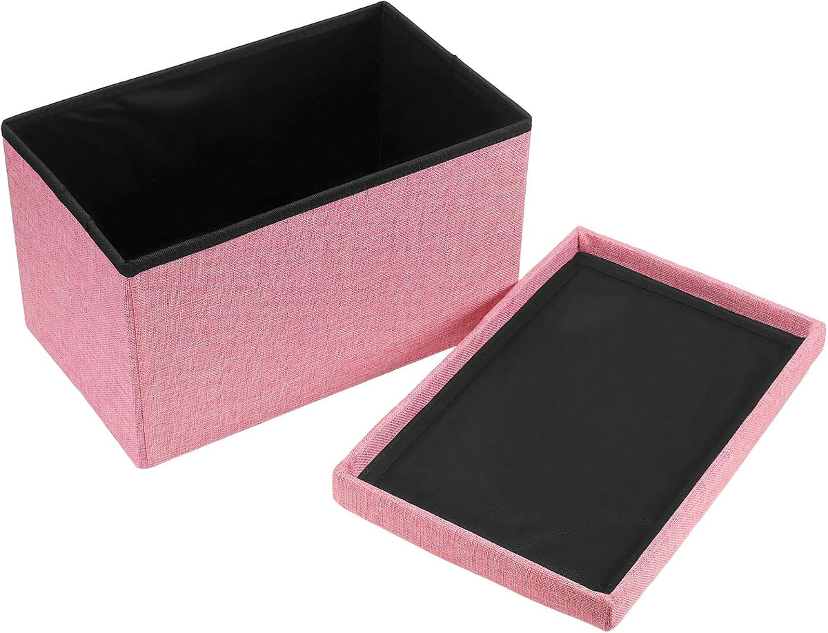 HOZEON 3 Pack 15.7 x 9.8 x 9.10 Inches Folding Storage Ottoman, Pink Rectangle Footrest Seat, Multifunctional Foot Stool for Living Room, Office, Traveling, Fishing, Camping