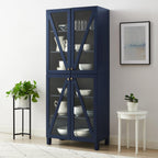 Maykoosh Tall Kitchen Pantry - Stackable Storage Cabinet with Glass Doors, Navy