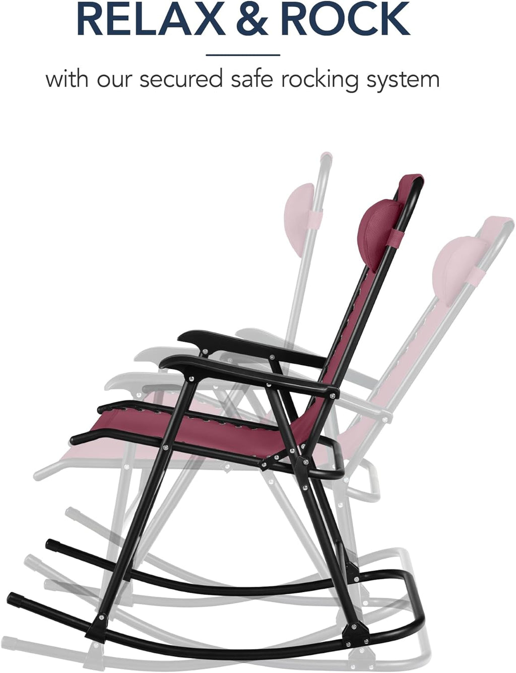 Best Choice Products Outdoor Zero Gravity Rocking Chair, Folding Reclining Patio Lounge Chair with Adjustable Pillow for Lawn, Beach, Camping - Burgundy