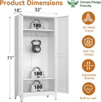 Polup 71" Metal Armoire Wardrobe Closet with Doors and Adjustable Shelves | Tall Freestanding Wardrobe Cabinet for Clothes, Heavy Duty, Hanging Rod, Bedroom, Office, School, Employee, Garage, White