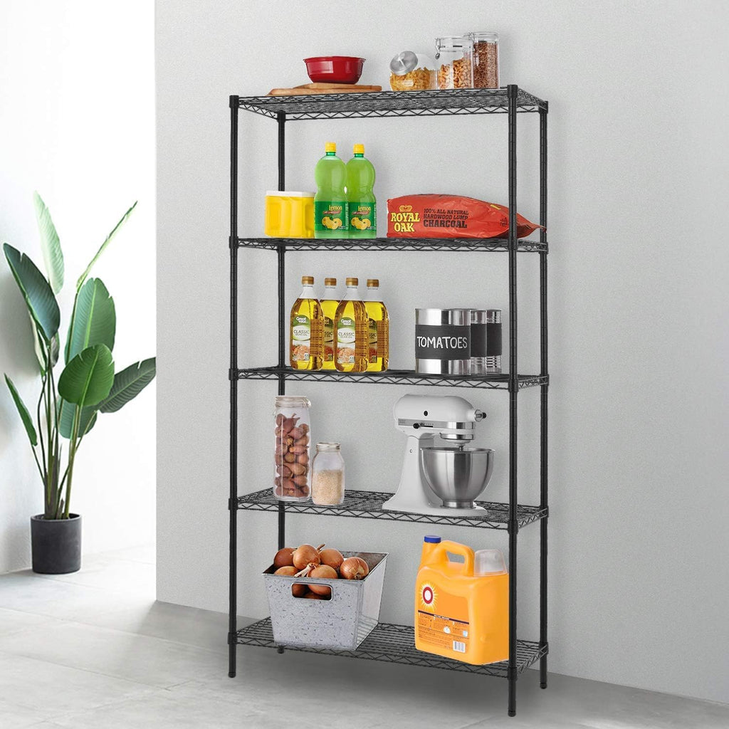FDW 14" D×36" W×72" H Wire Shelving Unit Commercial Metal Shelf with 5 Tier Adjustable Layer Rack Strong Steel for Restaurant Garage Pantry Kitchen Garage，Black